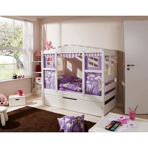 TiCAA Lit cabane gigogne enfant Mini princesse violette bois, deuxième lit... 80x160 cm