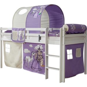 TiCAA Lit mezzanine enfant Rene hêtre blanc Horse violet 90x200 cm 90x200 cm