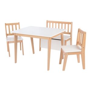 kindsgard Ensemble table chaises enfant snakkermat bois naturel/blanc 4 pièces