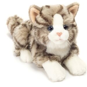 Teddy HERMANN® HERMANN® Teddy Peluche chat tigré gris couché, 20 cm