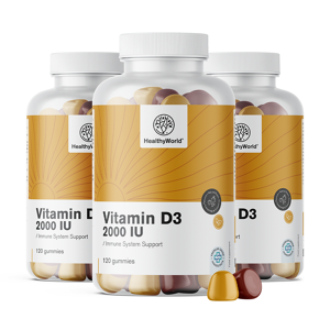 Healthy World 3x Vitamine D3 2000 u.i., ensemble 360 gummies