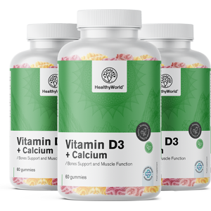 Healthy World 3x Vitamine D3 + Calcium, ensemble 180 gummies