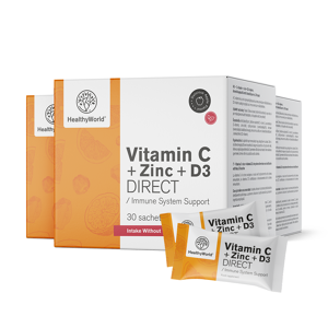 Healthy World 3x Vitamine C 500 + Zinc + D3 DIRECT, ensemble 90 sachets