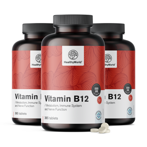 Healthy World 3x Vitamine B12 500 µg, ensemble 1095 comprimes