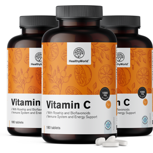 Healthy World 3x Vitamine C 1000 mg - avec eglantier et bioflavonoïdes, ensemble 540 comprimes