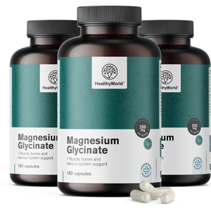 Healthy World 3x Glycinate de magnésium 250 mg, ensemble 540 gélules