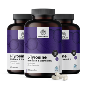 Healthy World 3x L-tyrosine 1000 mg, ensemble 1095 gélules
