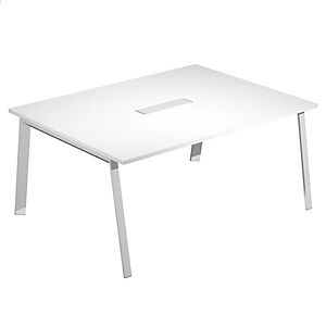 JPG Table de réunion Wood - L.160 x P.120 cm - Trappe d accès centrale - Plateau blanc - Pieds métal - Publicité