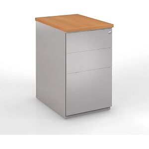 JPG Caisson hauteur bureau metal NF Environnement Aluminium top Hetre, H.72 x L. 42 x P. 60 cm