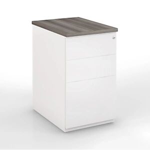 JPG Caisson hauteur bureau metal NF Environnement Blanc top Cedre, H.72 x L. 42 x P. 60 cm