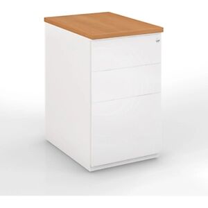 JPG Caisson hauteur bureau metal NF Environnement Blanc top Hetre, H.72 x L. 42 x P. 60 cm