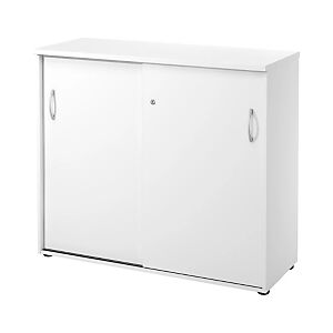 JPG Meuble mi-hauteur NF Environnement portes coulissantes - H.104 x L. 120 x P. 48 cm - Blanc - portes Blanc