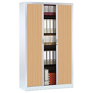 JPG Armoire à rideaux métal monobloc Origin - H.198 x L.120 cm - Corps Blanc - Rideaux Chêne - Publicité