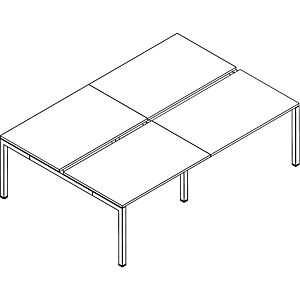 JPG Bureau double ACTUAL ensemble de 4 postes - L. 360 x P. 165 cm - Plateau Chene grise - 4 pieds en arche Aluminium