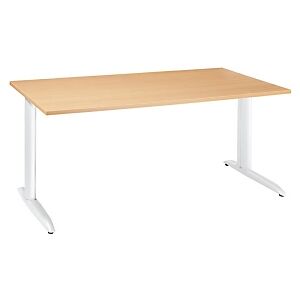 JPG Bureau droit Actual a hauteur ajustable au montage- L. 80 x P. 80 cm - Plateau Chene -  Pieds metal en L Blanc