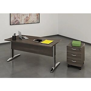 JPG Pack Bureau droit Pronto Metal - L.140 x P.80 cm - Plateau Cendre - Pieds Chrome + Caisson mobile 3 tiroirs L.43 x P.42 x H.60 cm