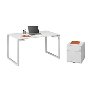 JPG Pack bureau droit Vitaly L.120 x P.60 cm Blanc + Caisson mobile metal 2 tiroirs Blanc