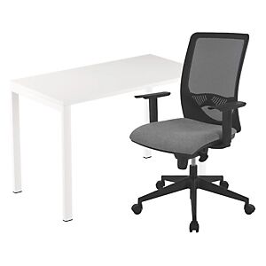 JPG Pack teletravail Easydesk : 1 bureau compact pieds arche metal 114 x 60 cm + 1 fauteuil Swanny maille/tissu Gris