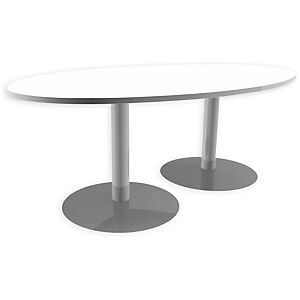 JPG Table de reunion ovale NF Environnement Blanc, pietement tulipe Alu, L.200 X P.120 cm