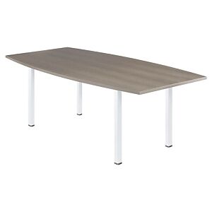 JPG Table tonneau Actual L. 200 x 100 cm - Plateau Chene grise - 4 pieds metal carres blancs