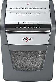 Rexel Destructeur de documents Optimum Auto+ 50X coupe croisée DIN P4 - 50 feuilles - corbeille 20L