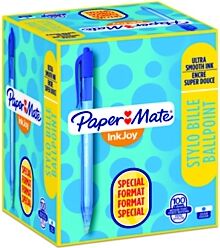 Paper Mate InkJoy 100 RT Stylo bille rétractable pointe moyenne 1 mm bleu - Boîte de 80 + 20 OFFERTS