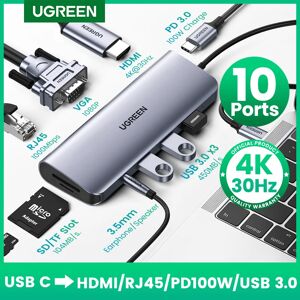 UGREEN a HUB 10-en-1 USB type-c vers HDMI  4K  USB 3.0  VGA  PD  3.5mm  pour MacBook/Pro/Air  iPad