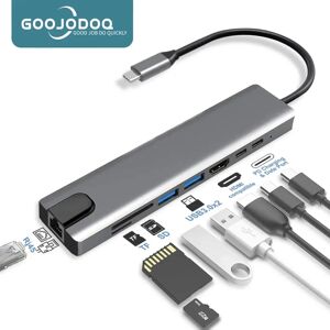 GOOJODOQ Airies USB Type-C 3.1 vers 4K HDMI  RJ45  Lecteur de Carte SD/TF  PD  Charge Rapide 8 en 1  USB S6