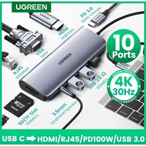 UGREEN – HUB 10-en-1 USB type-c vers HDMI  4K  USB 3.0  VGA  PD  3.5mm  pour MacBook/Pro/Air  iPad