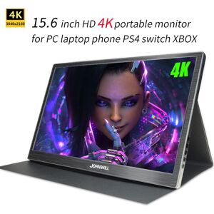 JOHNWILL Moniteur LCD IPS portable 4K de 15.6 pouces  3840x2160 px  HDMI  DP  Type-C  pour PC  téléphone