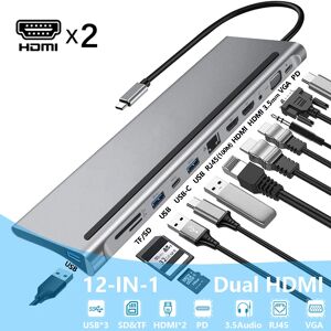 pobod Station d'accueil USB C double HDMI  adaptateur Hub USB VGA Type C pour ordinateur portable HP