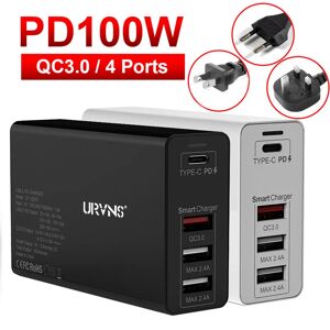 URVNS-Adaptateur secteur 4 ports USB C  100W  PD 100W  87W  65W  45W  30W  18W  Type C  Chargeur