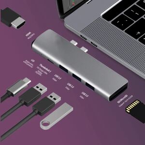 TRANSPOW Adaptateur USB 3.1 type-c vers HDMI 4K  Thunderbolt 3  avec hub 3.0 TF SD lecteur fente PD pour