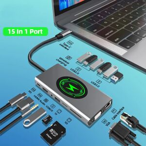 Station d'accueil pour MacPle  chargeur sans fil  adaptateur USB 5/4  HUB S6  Type C vers HDMI  15