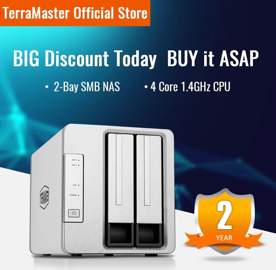 TerraMaster ? F2-210 serveur multimédia de stockage externe  à 2 baies  NAS Quad Core  Cloud privé