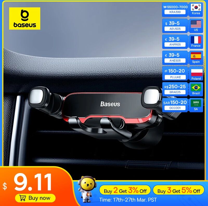 Baseus ? Support de téléphone portable pour voiture  pour grille d'aération  en métal  par gravité