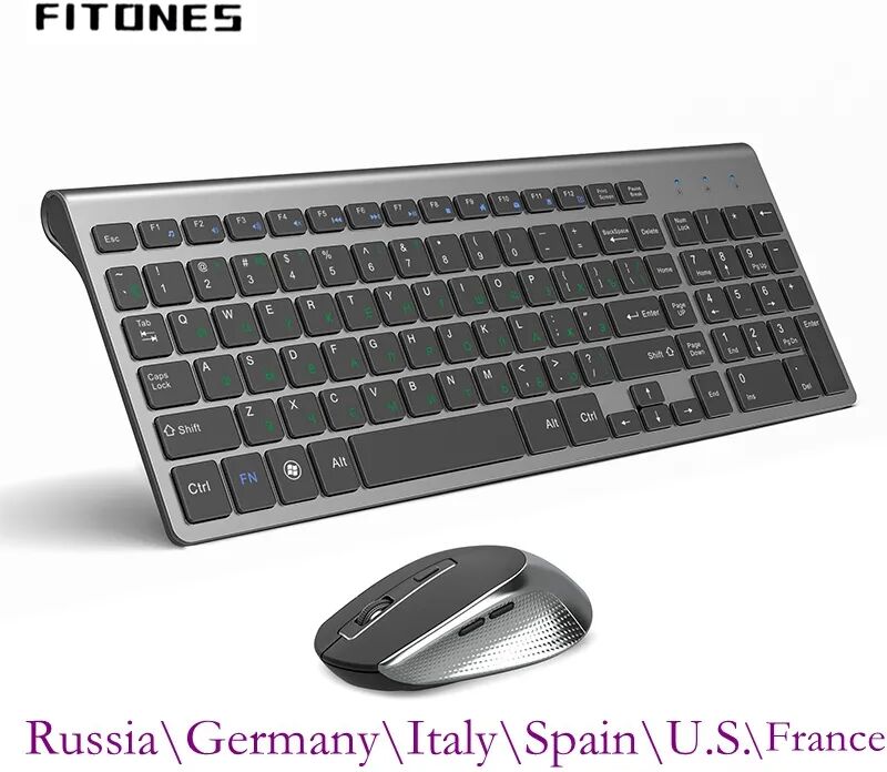 FITONES Clavier et souris sans fil ChlorSilent  russe  espagnol  états-unis  français  italien  allemand