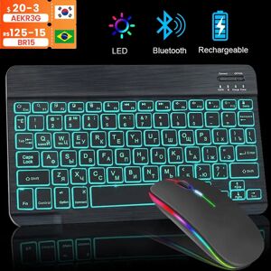 EASYIDEA Clavier et souris Bluetooth RVB sans fil rechargeables  russe  espagnol  retroeclairage  iPad