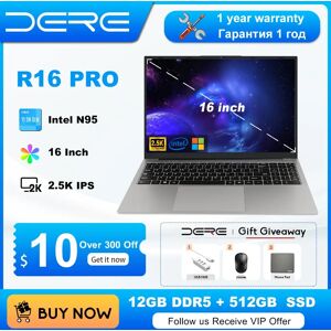 Dere-Ordinateur portable R16 Pro  16   IPS  12 Go de RAM  512 Go de SSD  Intel Celeron N95  bande