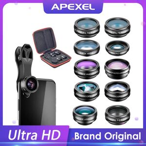 APEXEL Kit d'objectif de camera de telephone 10 en 1 Fisheye objectif macro grand Angle filtre CPL