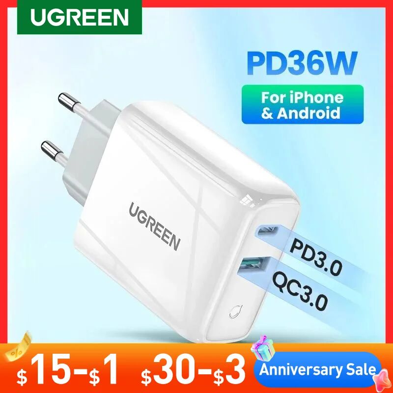 UGREEN ? chargeur USB PD36W Quick Charge 4.0/3.0 pour téléphone  Type C  Quick Charge 3.0/4.0  pour