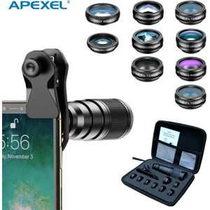 APEXEL-Kit d'objectif teleobjectif pour iPhone et Samsung  ensemble 10 en 1  objectif d'appareil