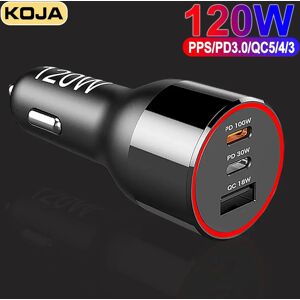 KOJA Chargeur de voiture a charge rapide USB C  120W  PPS  PD100W  45W  30W  QC3.0  18W  iPhone 12  13