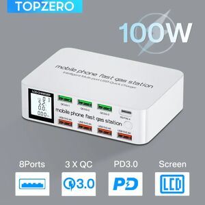 TOPZERO Station de Charge USB 100W 8 Ports Quick Charge 3.0 PD  adaptateur HUB de Type C pour iPhone 13 12