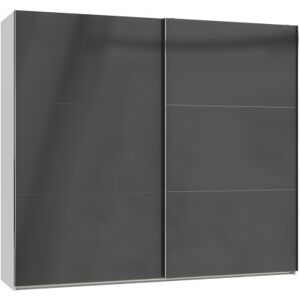 Deladeco Armoire contemporaine portes coulissantes 200 cm blanc/verre gris Rotterdam Gris  Hauteur236 - Publicité