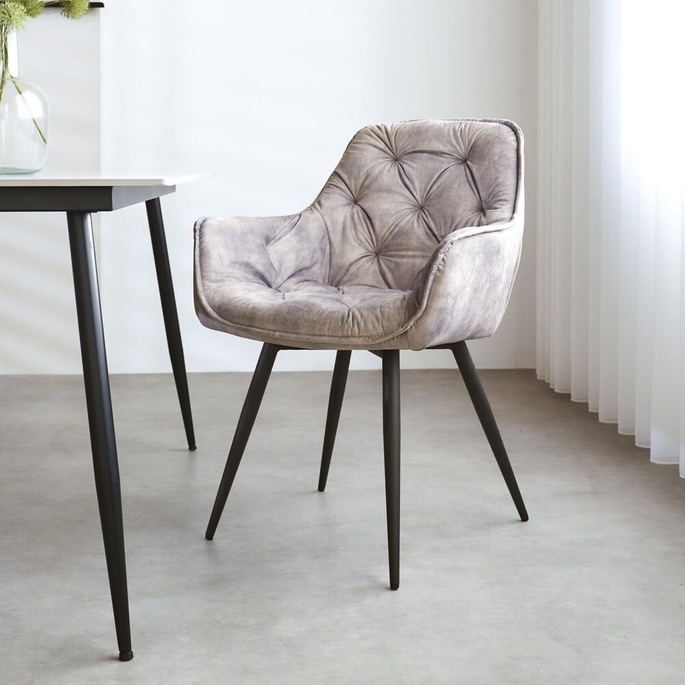 Dimehouse AUDREY Chaise de salle à manger avec accoudoir en velours gris