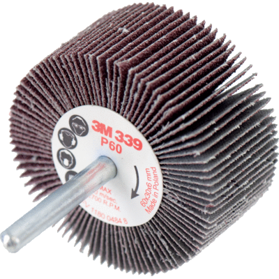 Roue à lamelles de toile abrasive 3M339, Ø 60 mm, largeur 30 mm, Ø tige 6 mm et grain 120 - Publicité Roue à lamelles de toile abrasive 3M339, Ø 60 mm, largeur 30 mm, Ø tige 6 mm et grain 120 - Publicité