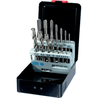 ASTRA Coffret de 7 tarauds machine DIN371/DIN376, GUN, HSS-E, et 7 forets HSS-E DIN 338 - Publicité ASTRA Coffret de 7 tarauds machine DIN371/DIN376, GUN, HSS-E, et 7 forets HSS-E DIN 338 - Publicité