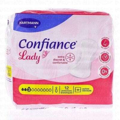 Hartmann Confiance Lady Protection Hygiéniques Anatomiques 12 Pièces 3 Gouttes - Publicité Hartmann Confiance Lady Protection Hygiéniques Anatomiques 12 Pièces 3 Gouttes - Publicité
