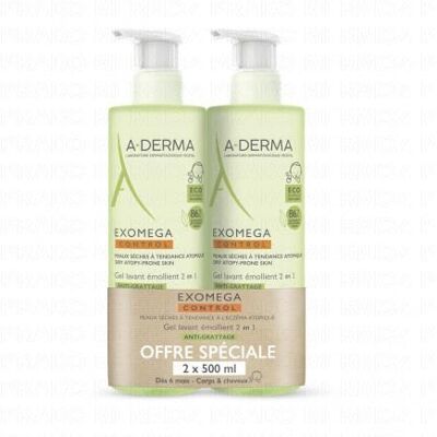 A-Derma Exomega Control Gel Lavant Émollient - 2x500ml - Publicité A-Derma Exomega Control Gel Lavant Émollient - 2x500ml - Publicité